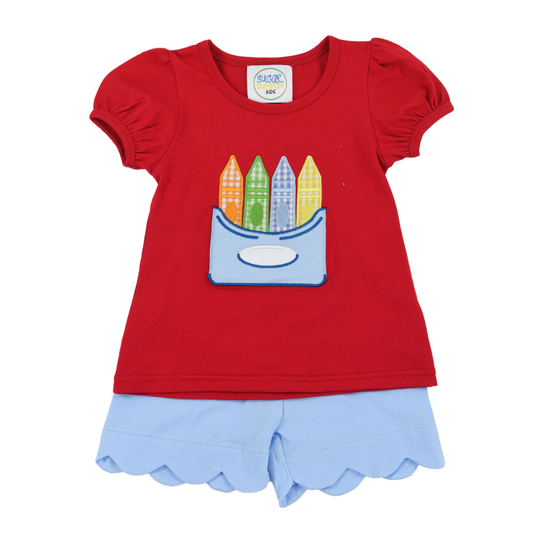 Crayon Box Applique Girl Short Set