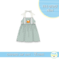 PO115: Gingham Pumpkins Girls Dress