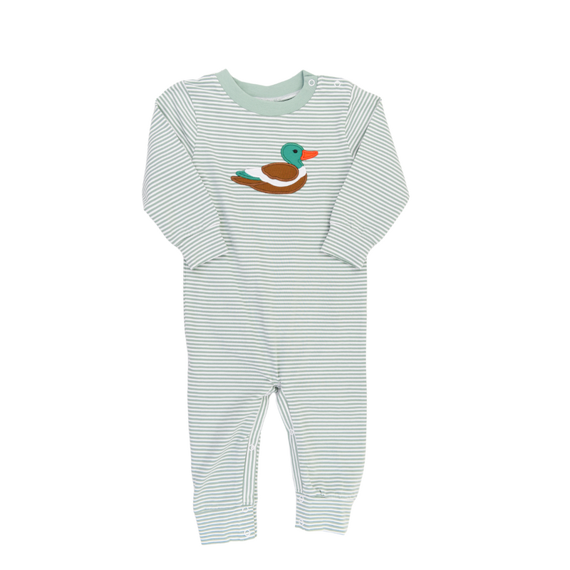 Green Stripe Duck Romper