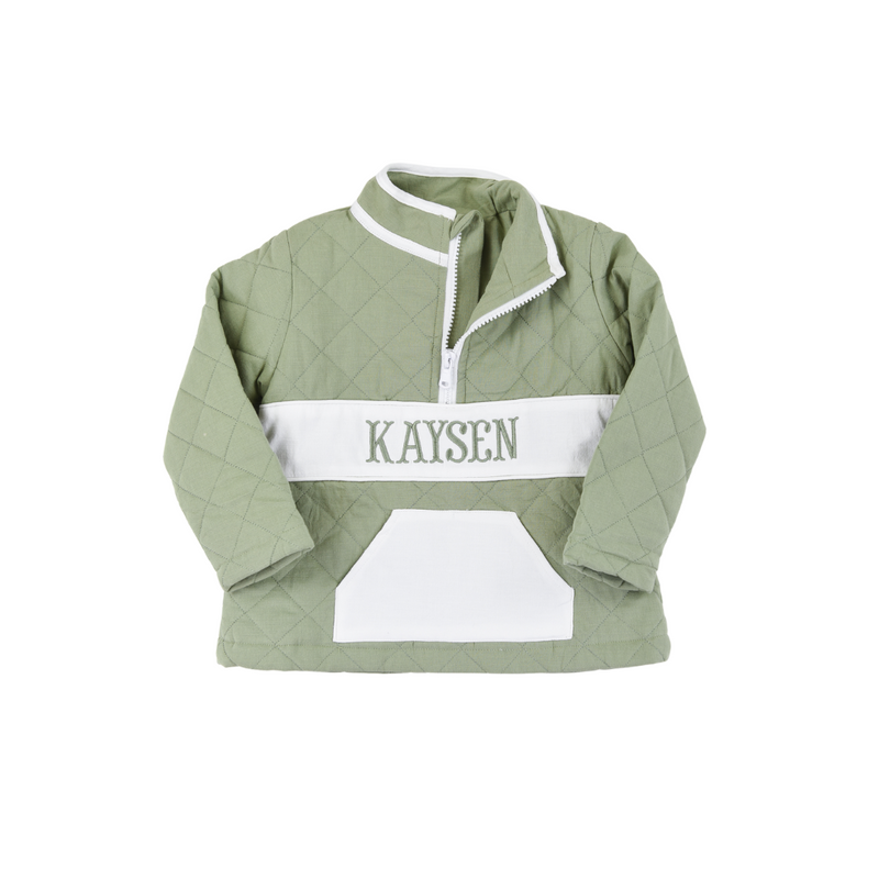 Olive Quilted Name Embroidered 1/2 Zip