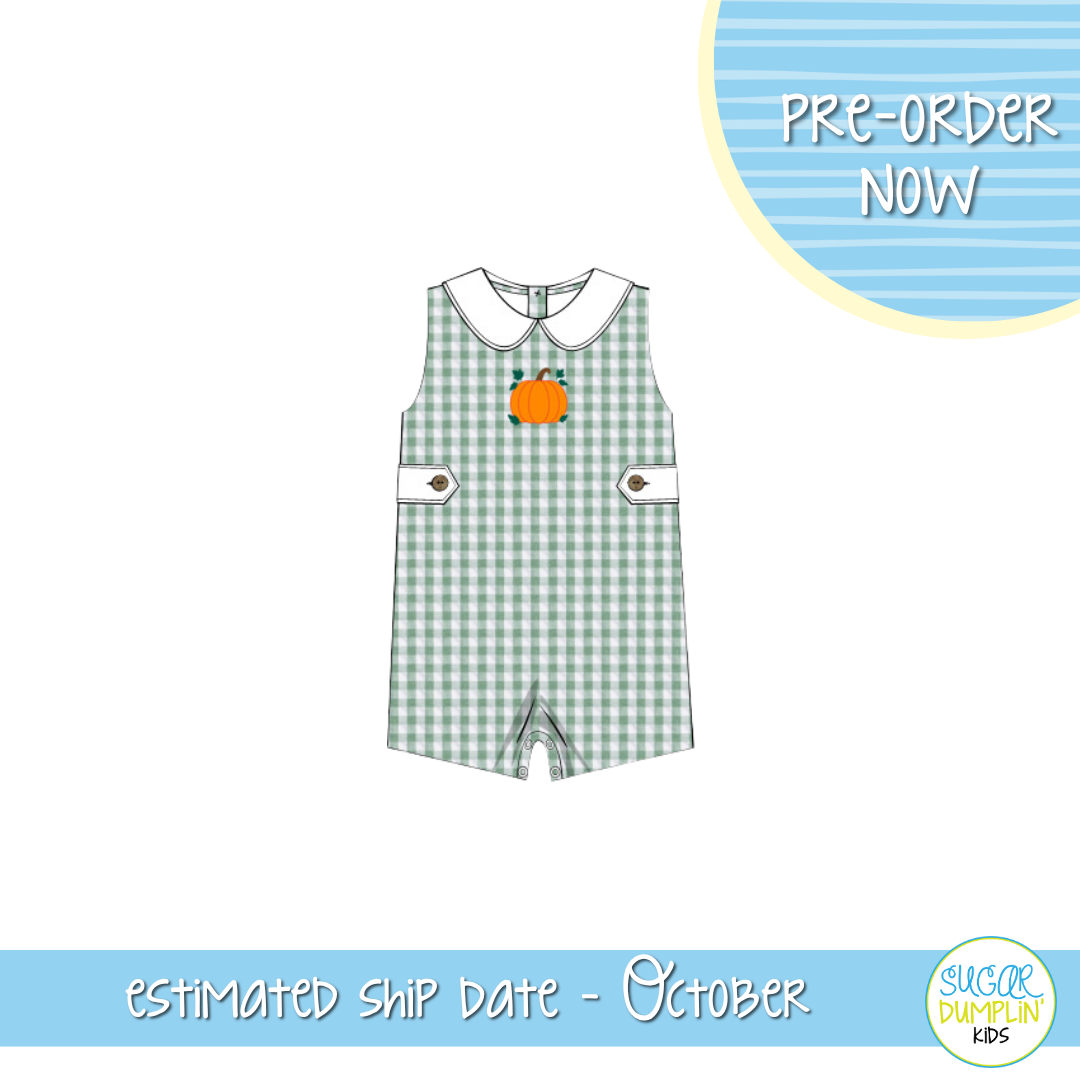 PO115: Gingham Pumpkins Boys Shortall