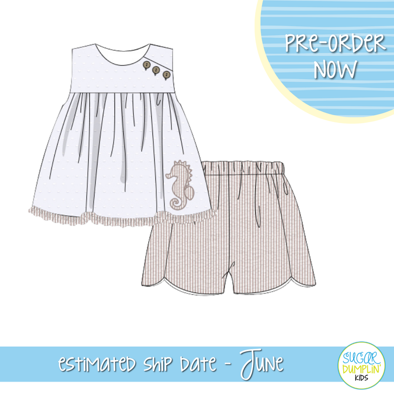 PO103: Seersucker Seahorses Girls Short Set