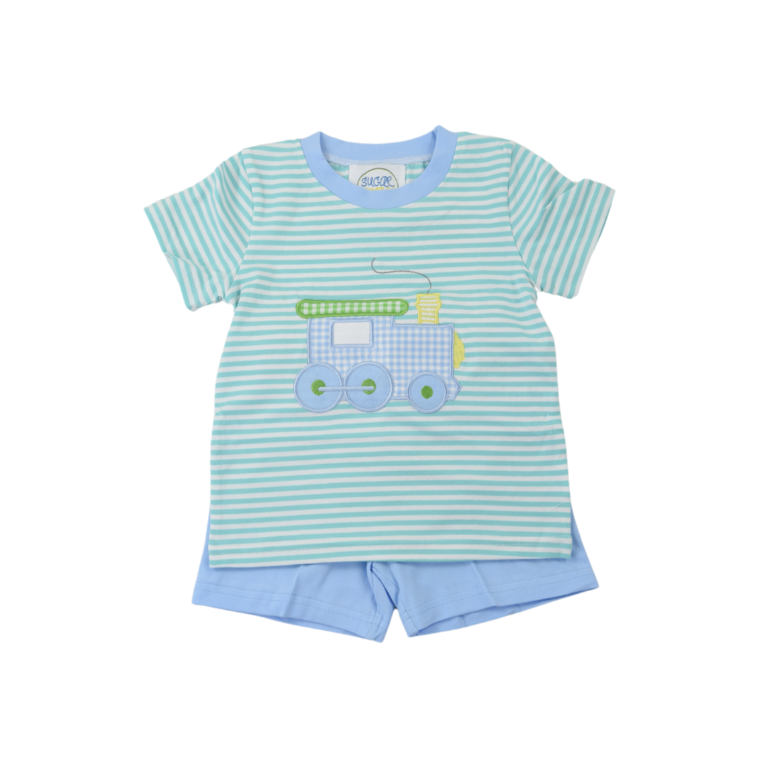 Mint Stripe Train Short Set