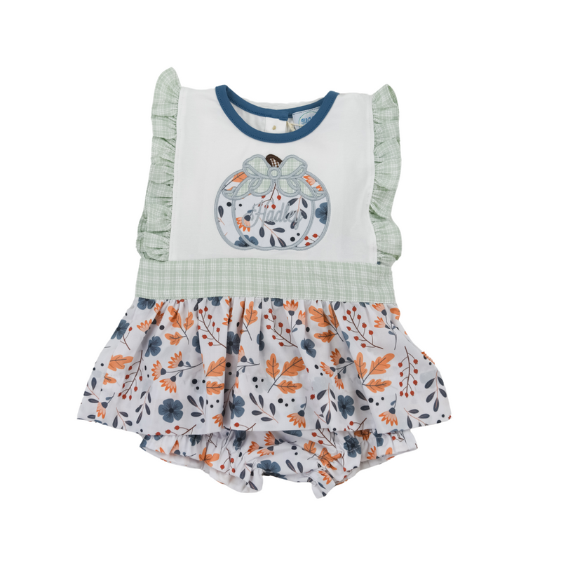 Girls Pumpkin Applique bloomer Set