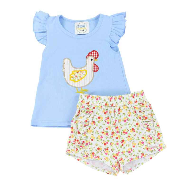 Chicken Applique Girls Short Set