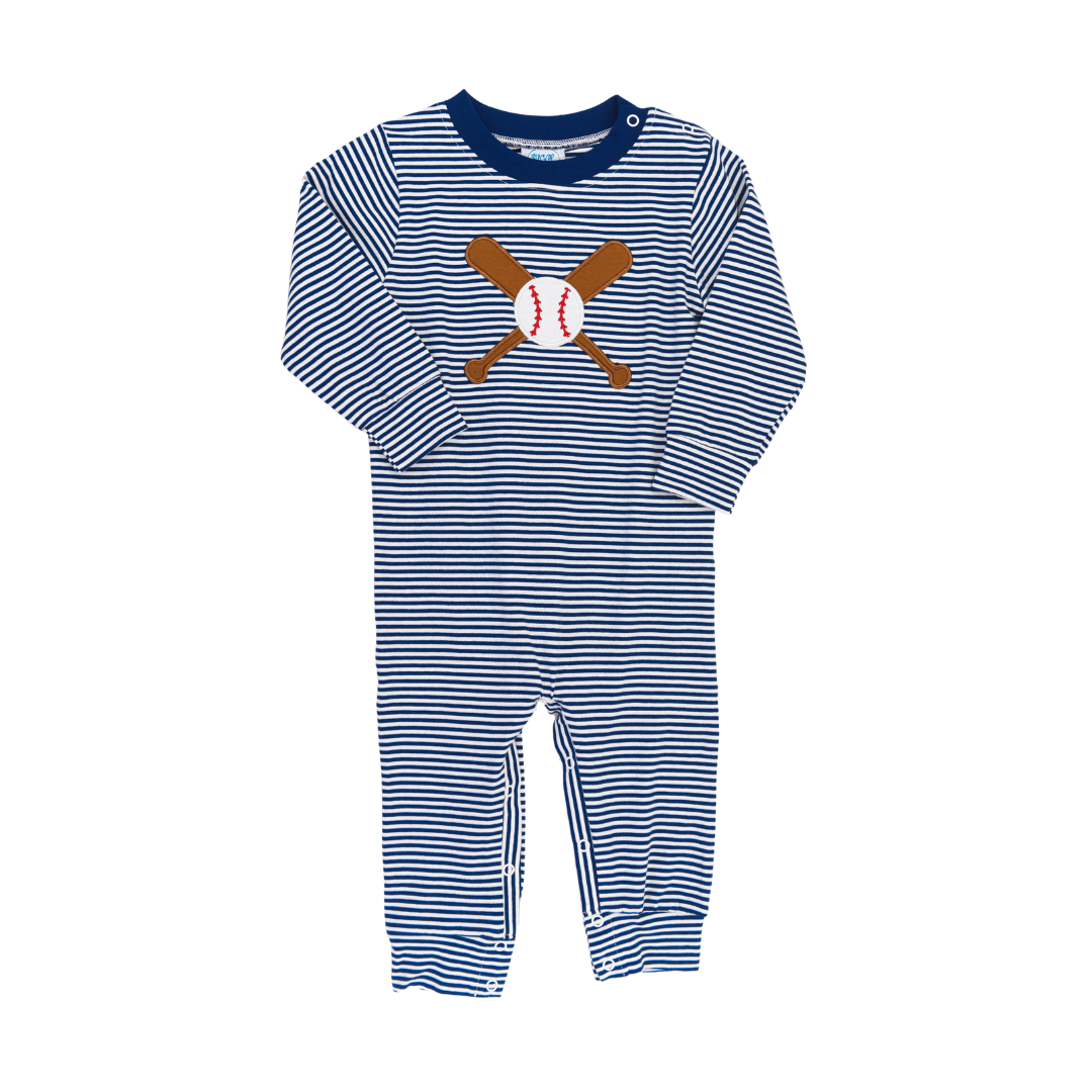 Navy Stripe Baseball Romper