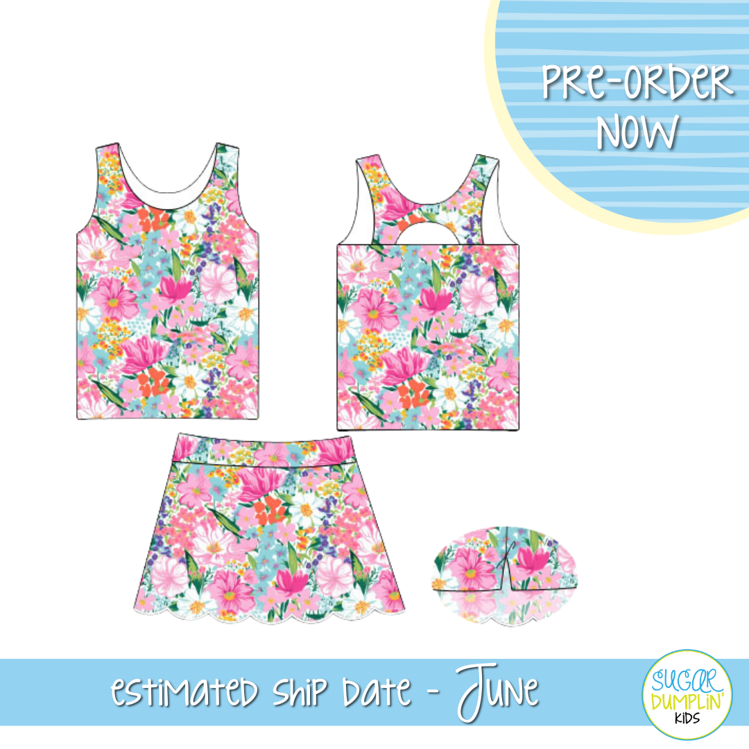 PO103: Fun Floral Athleisure Skort Set