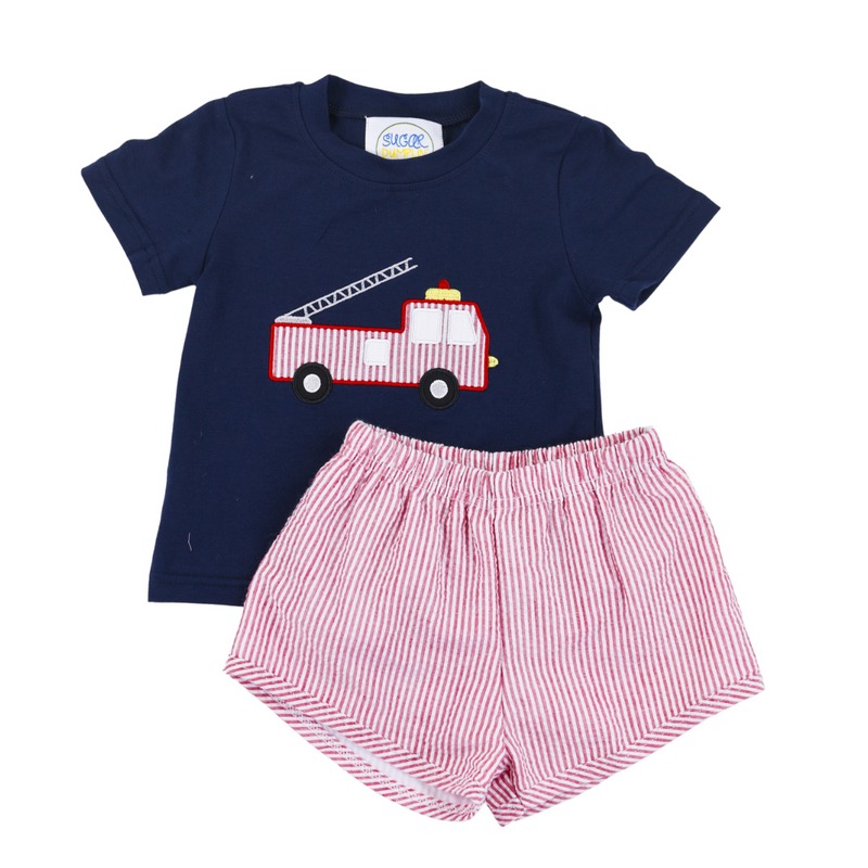 Firetruck Appliqué Boy Short Set