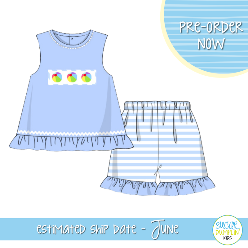 PO103: Smocked Beach Ball Girls Short Set