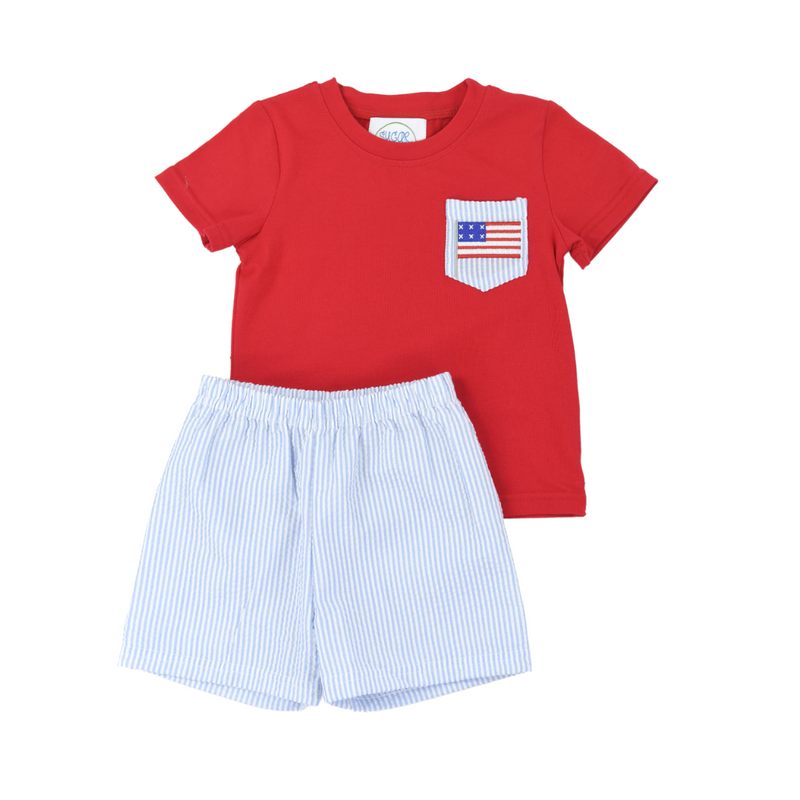 Blue Stripe Flag Boy Short Set