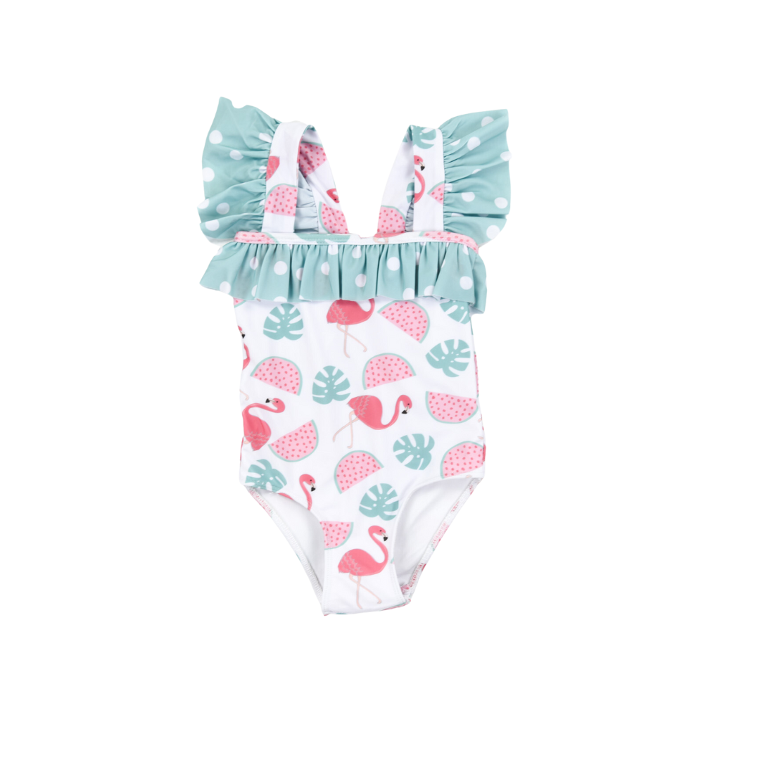 Girls Fun Flamingo 1 Piece Swimsuit