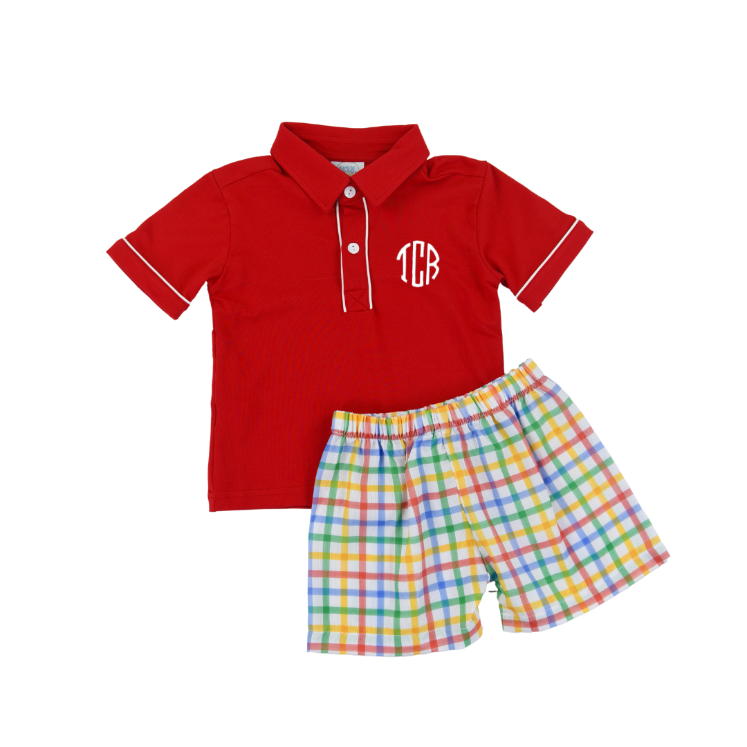 Boys Primary Plaid Polo Short Set