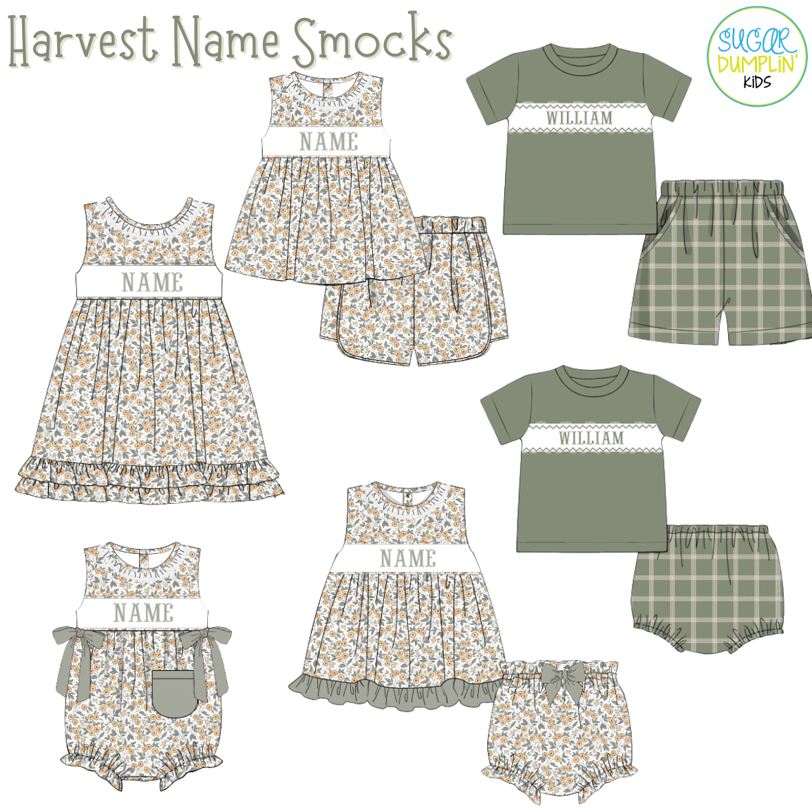 PO115: Harvest Name Smocks Boys Short Set