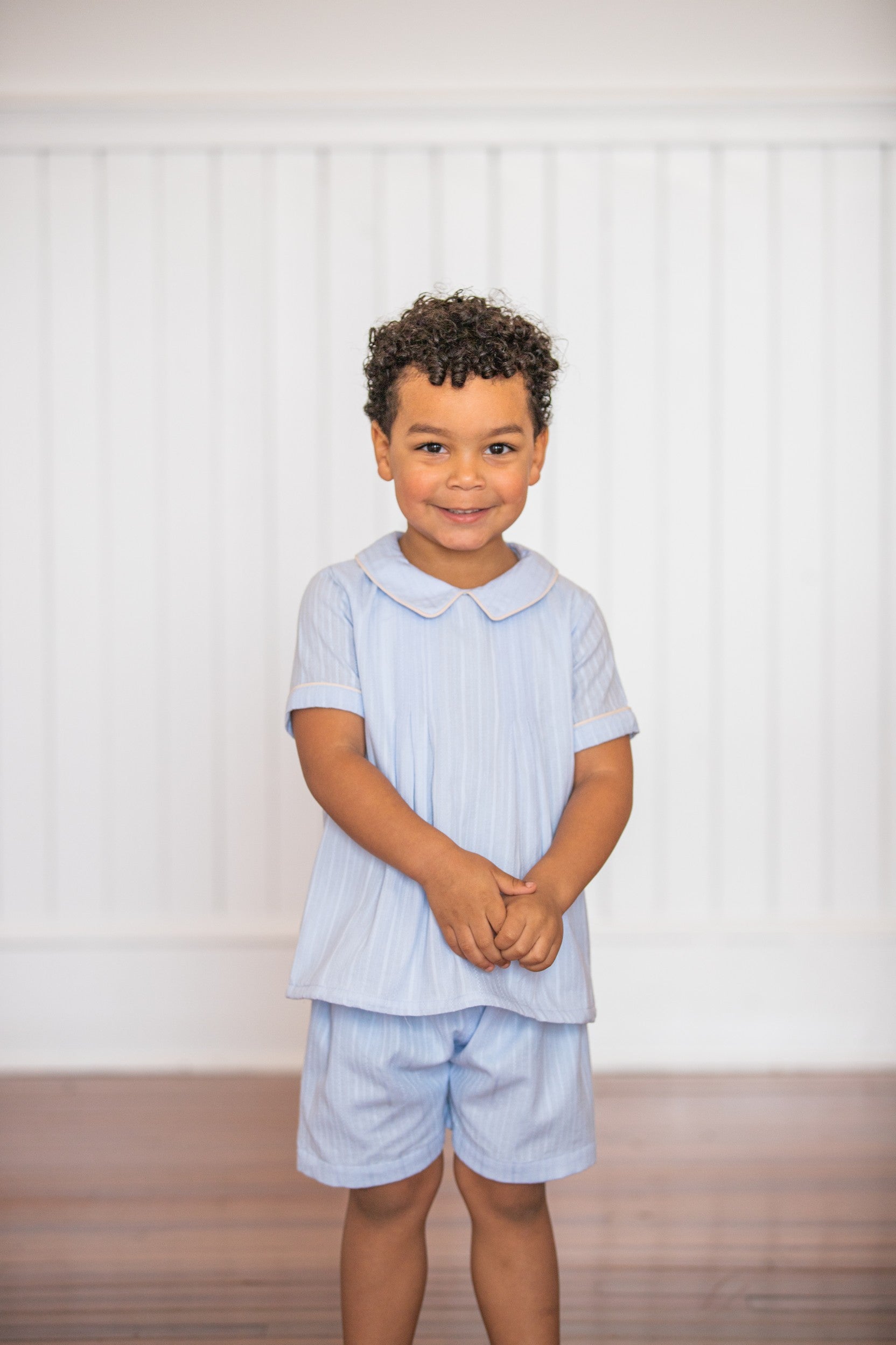 PO110: Linen Blue Boys Short Set