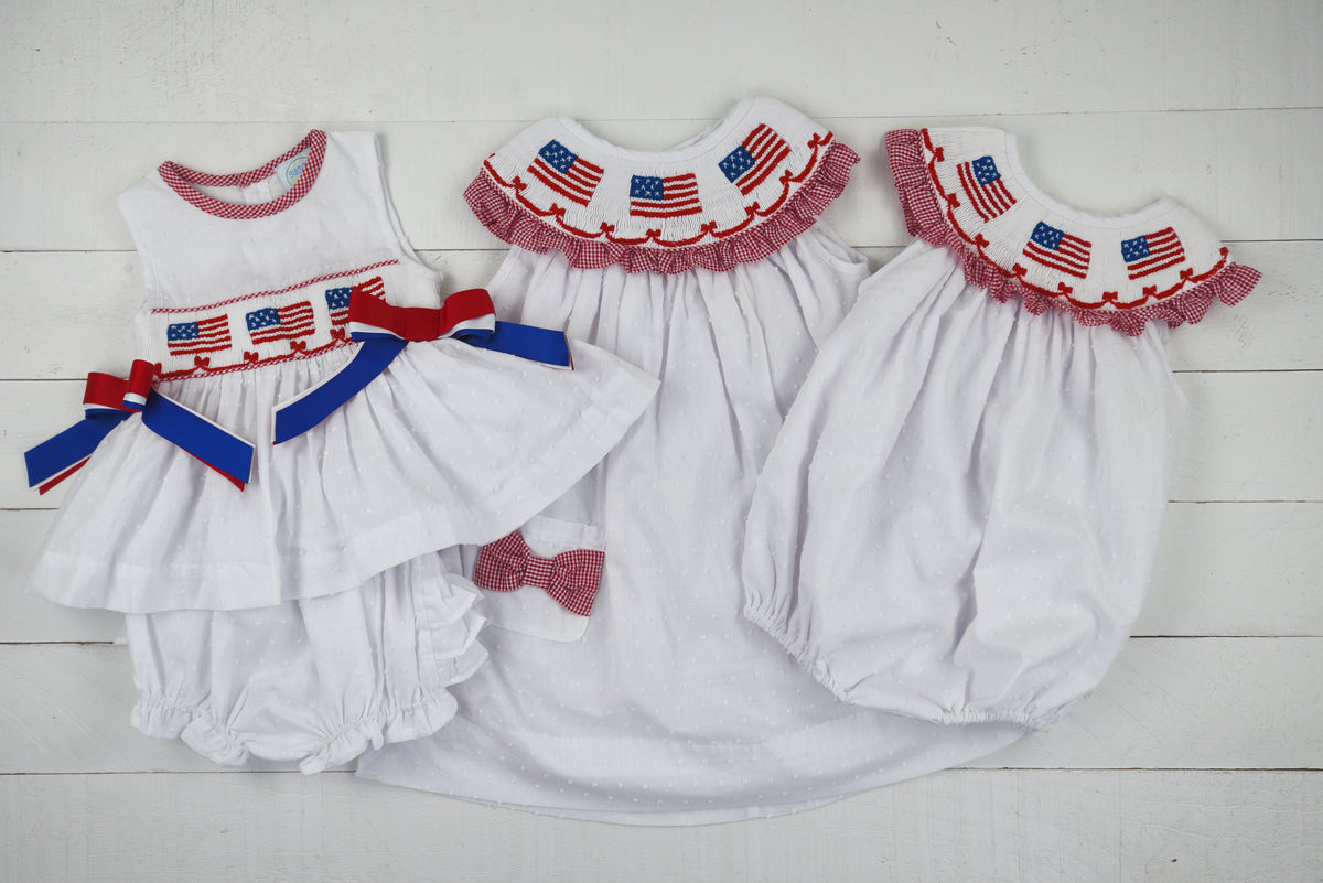 Smocked Flags Girls Bubble