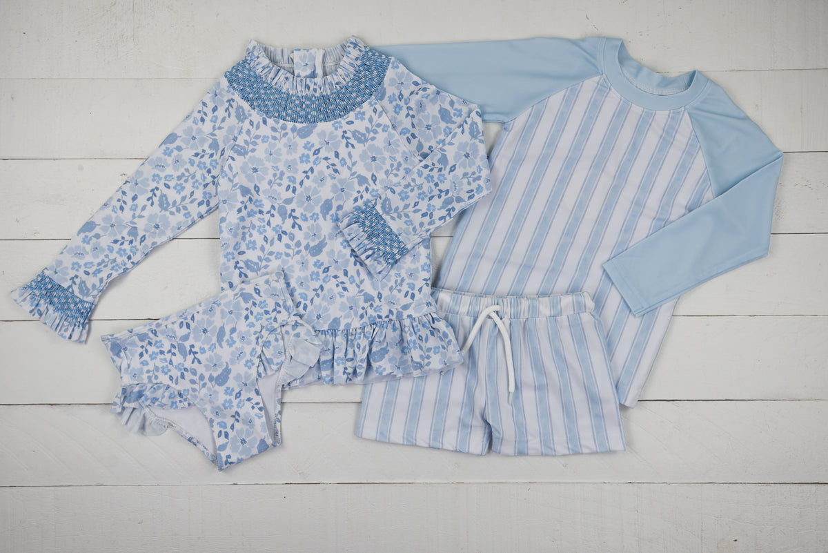 Smocked and Stripes Girls Two Piece Swimsuit