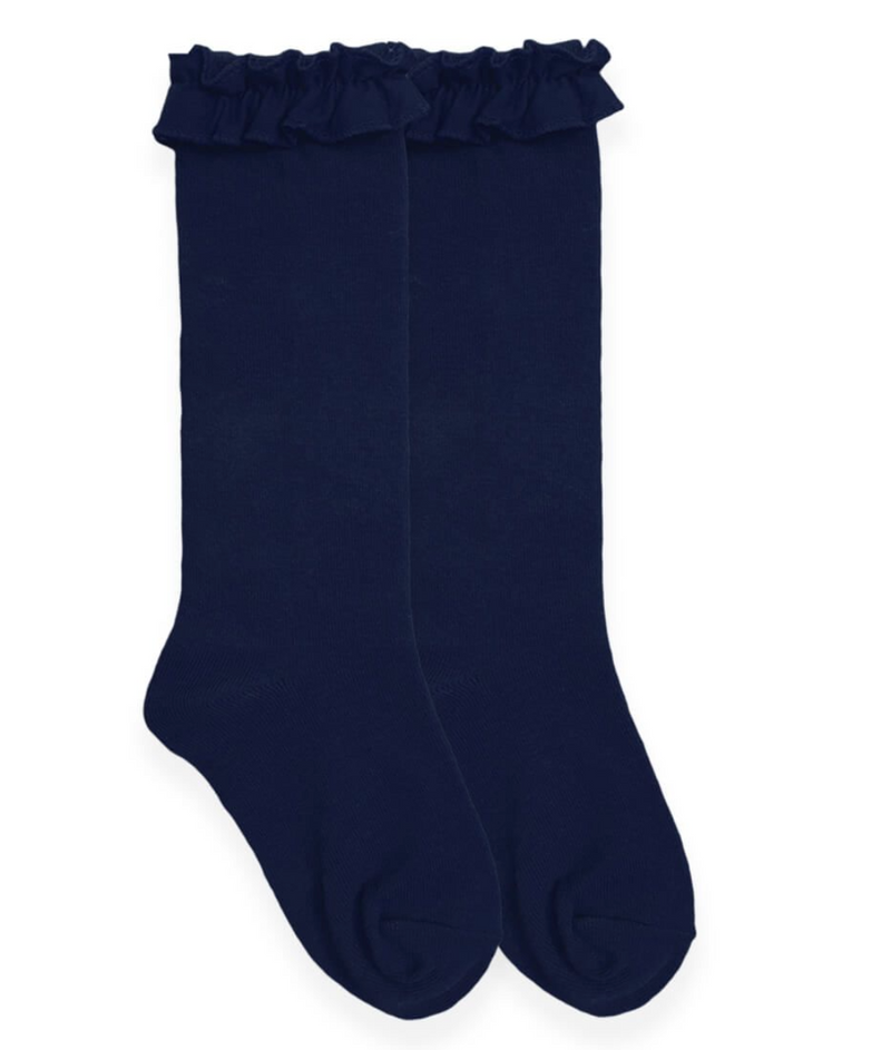 Jefferies Knee High Ruffle Sock Navy