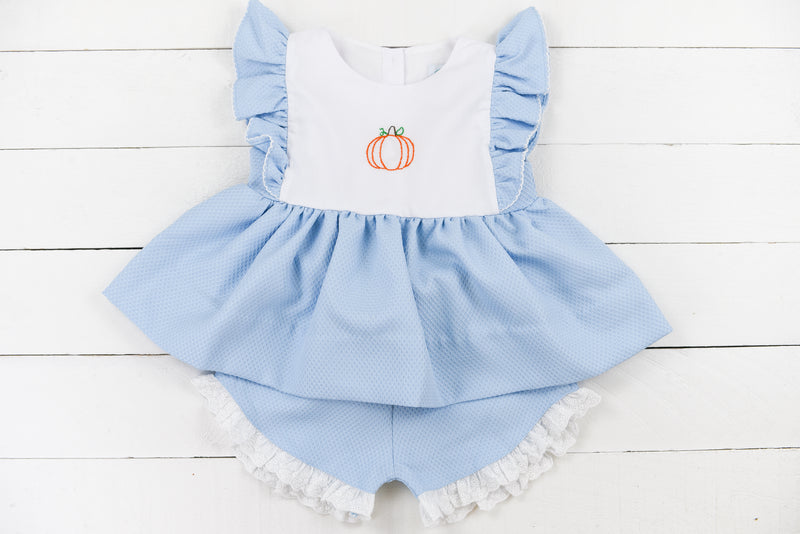 Girls Hand stitched Pumpkins Short Set