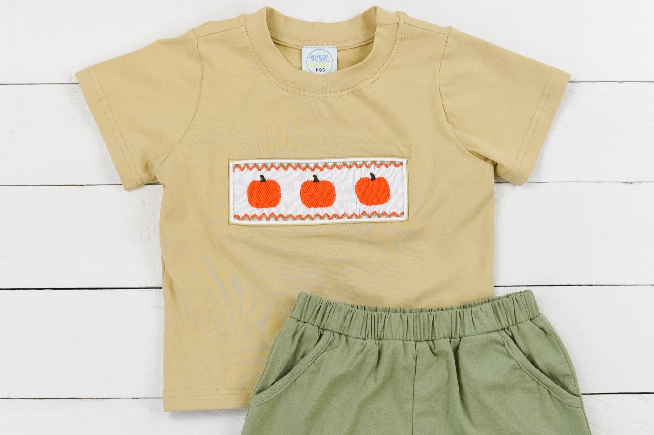 Boys Pumpkin & Poppy Smocked  Short Set