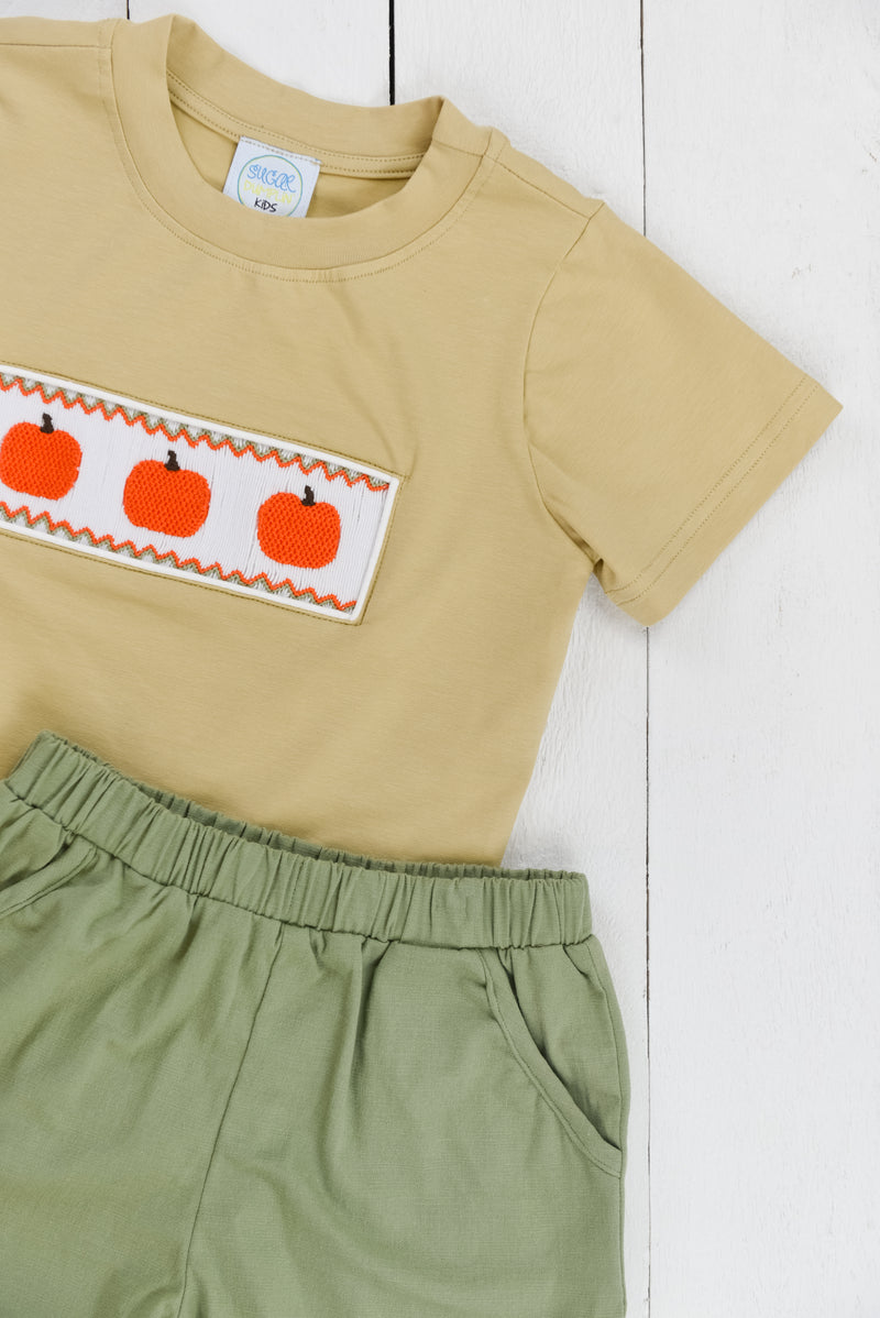 Boys Pumpkin & Poppy Smocked  Short Set