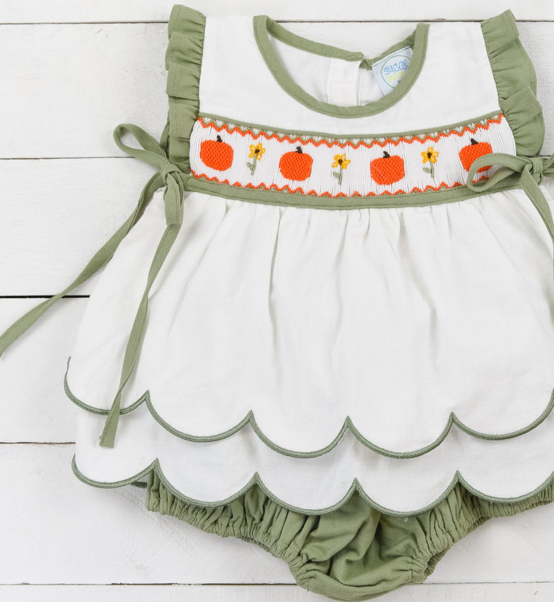 GIrls Pumpkin & Poppy Smocked Bloomer Set