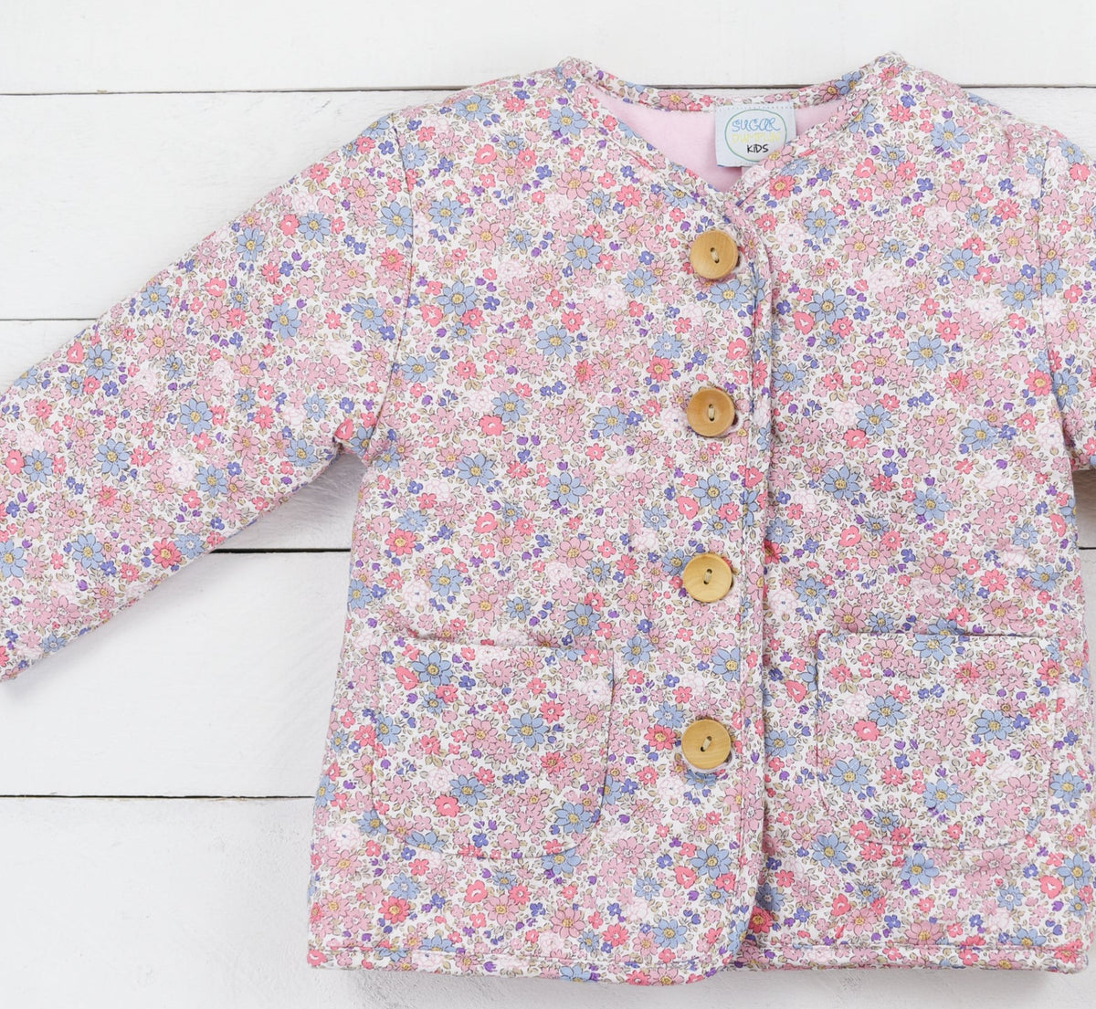 Girls Pink Floral Quilted Jacket