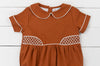 Boys Rust Linen Smocked Bubble