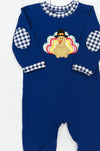 Boys Navy Gingham Turkey Long Romper