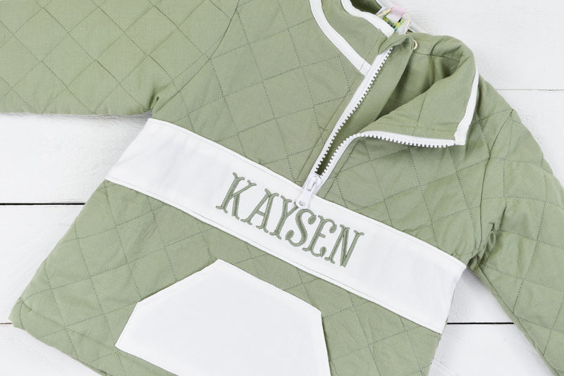 Olive Quilted Name Embroidered 1/2 Zip