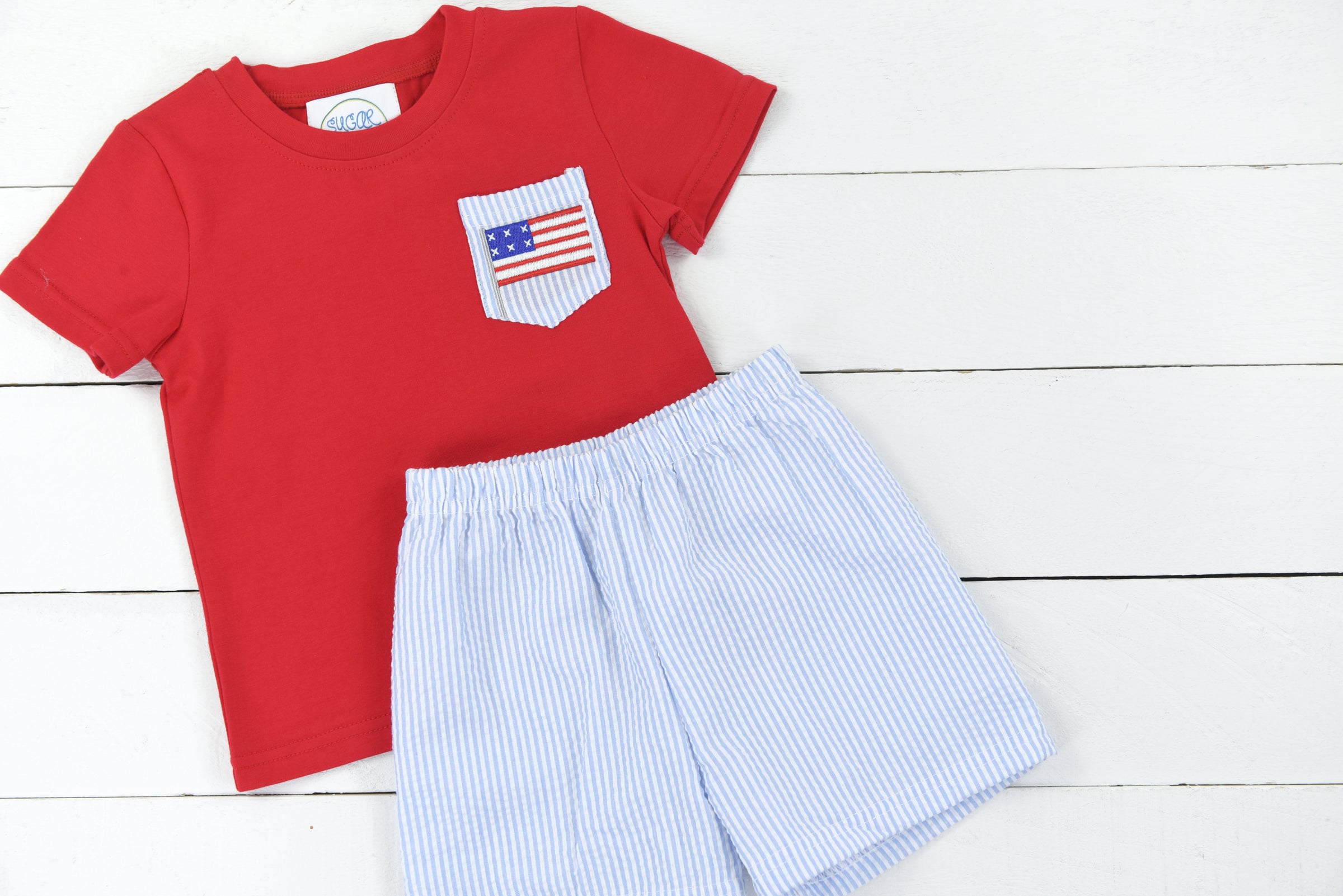 Blue Stripe Flag Boy Short Set