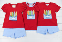 Crayon Box Applique Boy Short Set