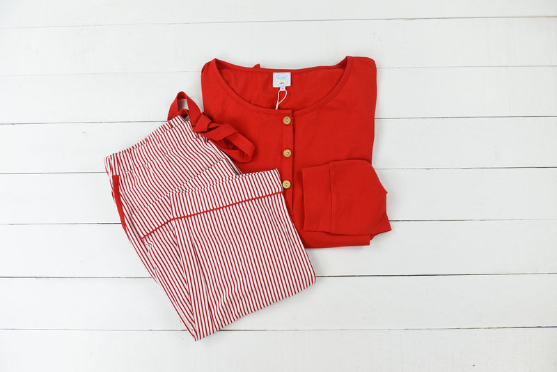 Red Solid & Stripe Adult Lounge Set