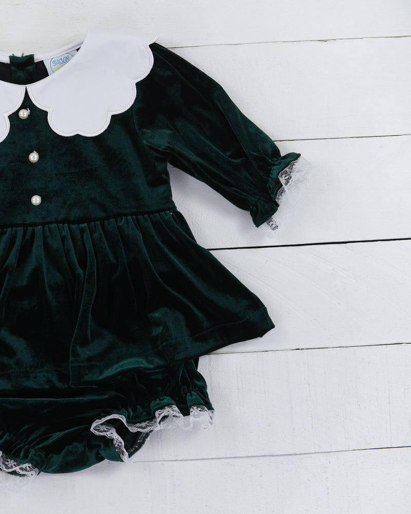 Winter Wishes Girls Velvet Green Bloomer Set