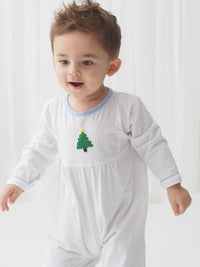 Bitty Dot Christmas Tree Boys Long Romper