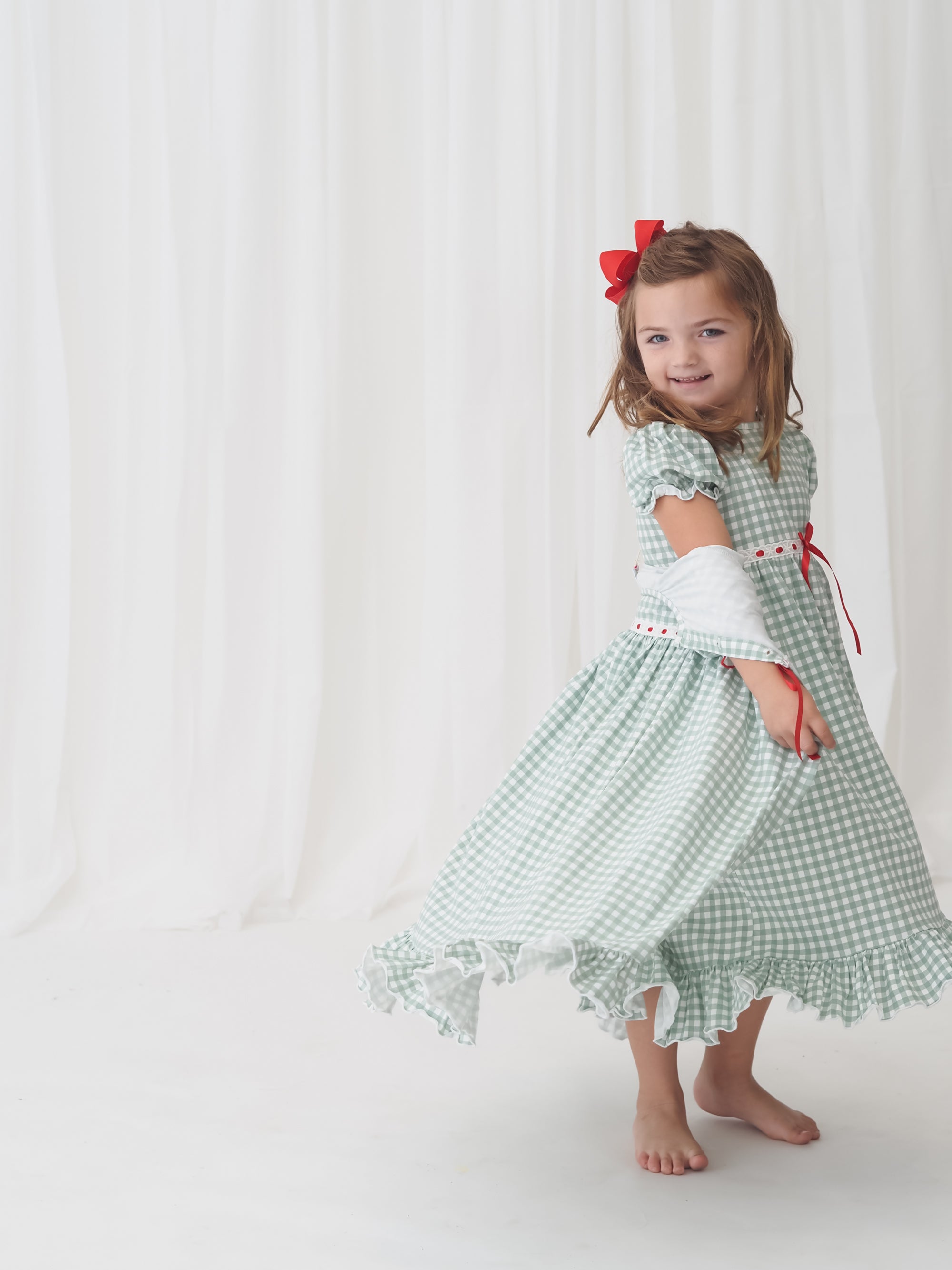 Green Check Girls Gown