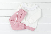 Knit Magnolia White/Pink Girls Jogger Set