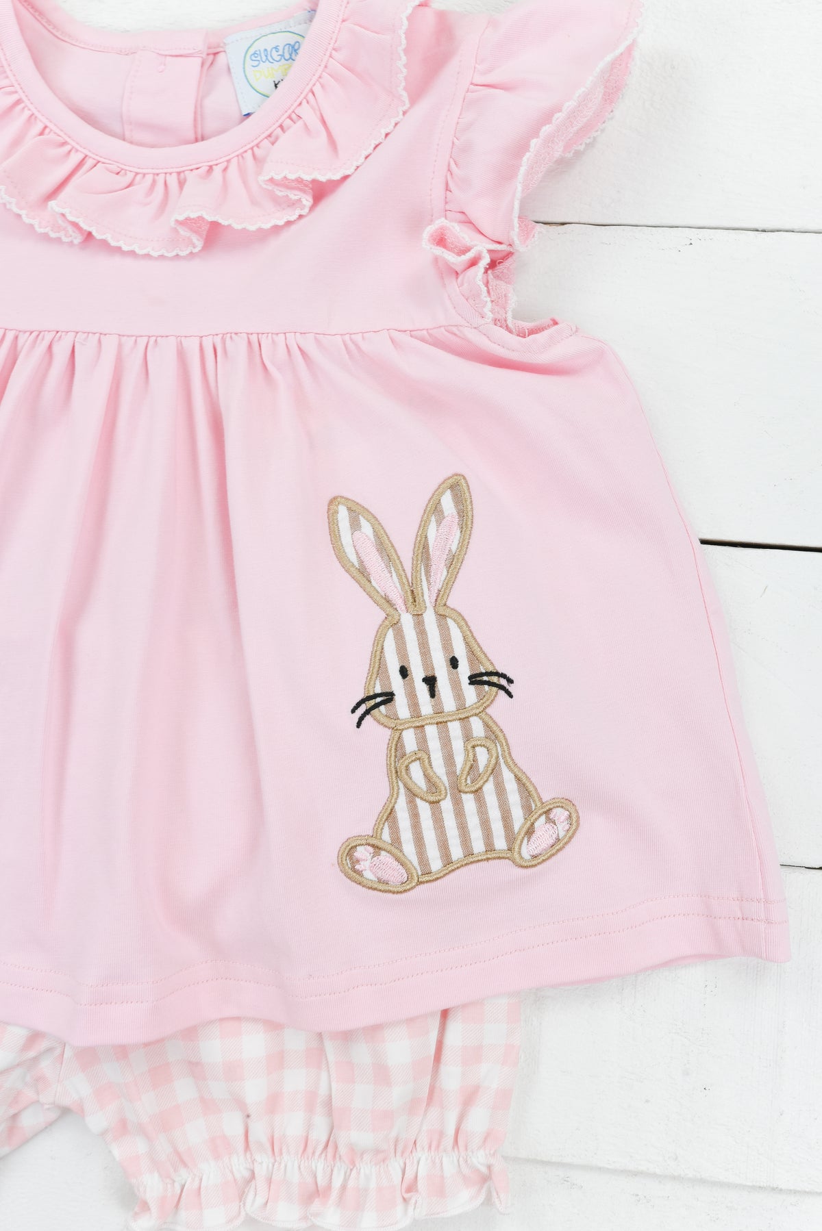 Girls Bunny Applique Bubble Short Set