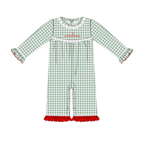 Green Check Girls Long Lounge Romper