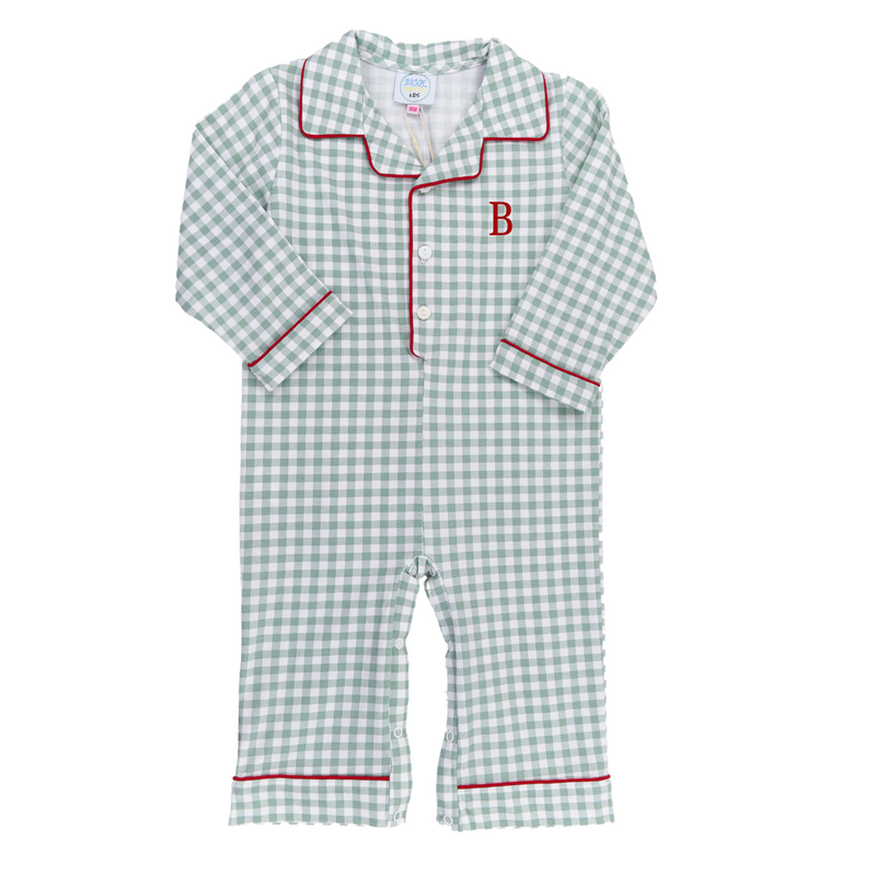 Green Check Boys Sleep Romper