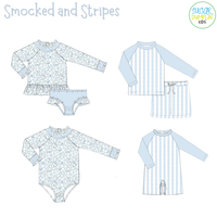 PO112: Smocked and Stripes Boys Rashguard Swimsuit