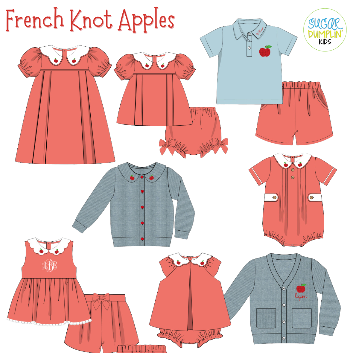 PO113: French Knot Apples Boys Short Set