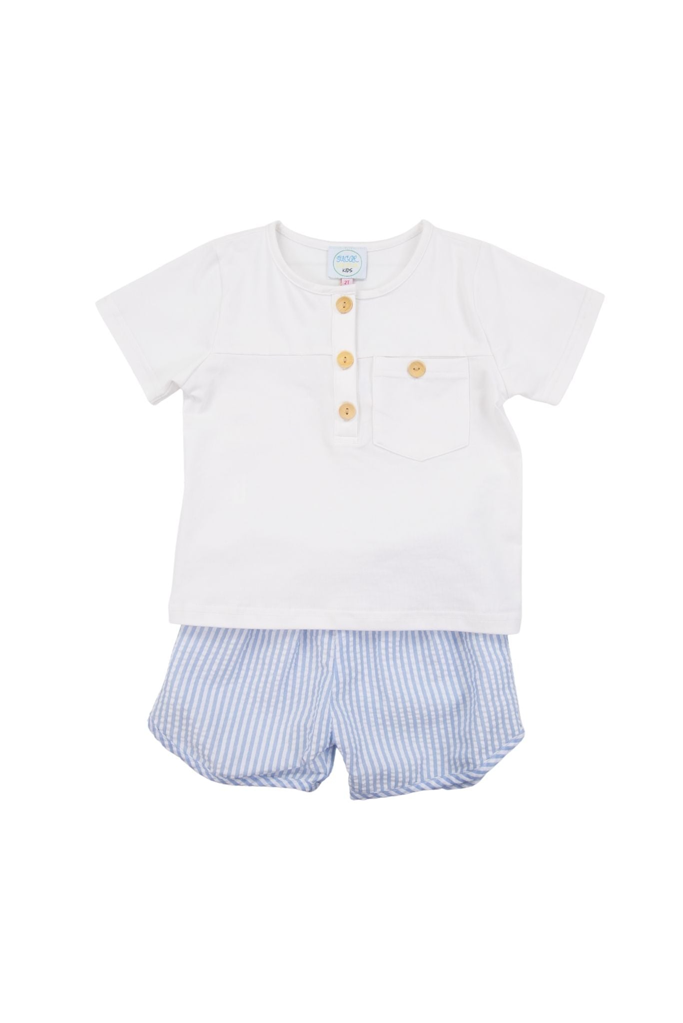 Boys Blue Seersucker Shorts Set