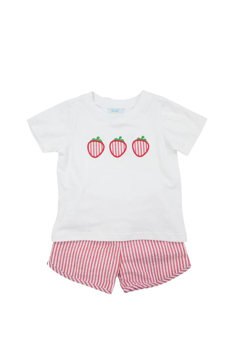 Boys Strawberry Seersucker Shorts Set