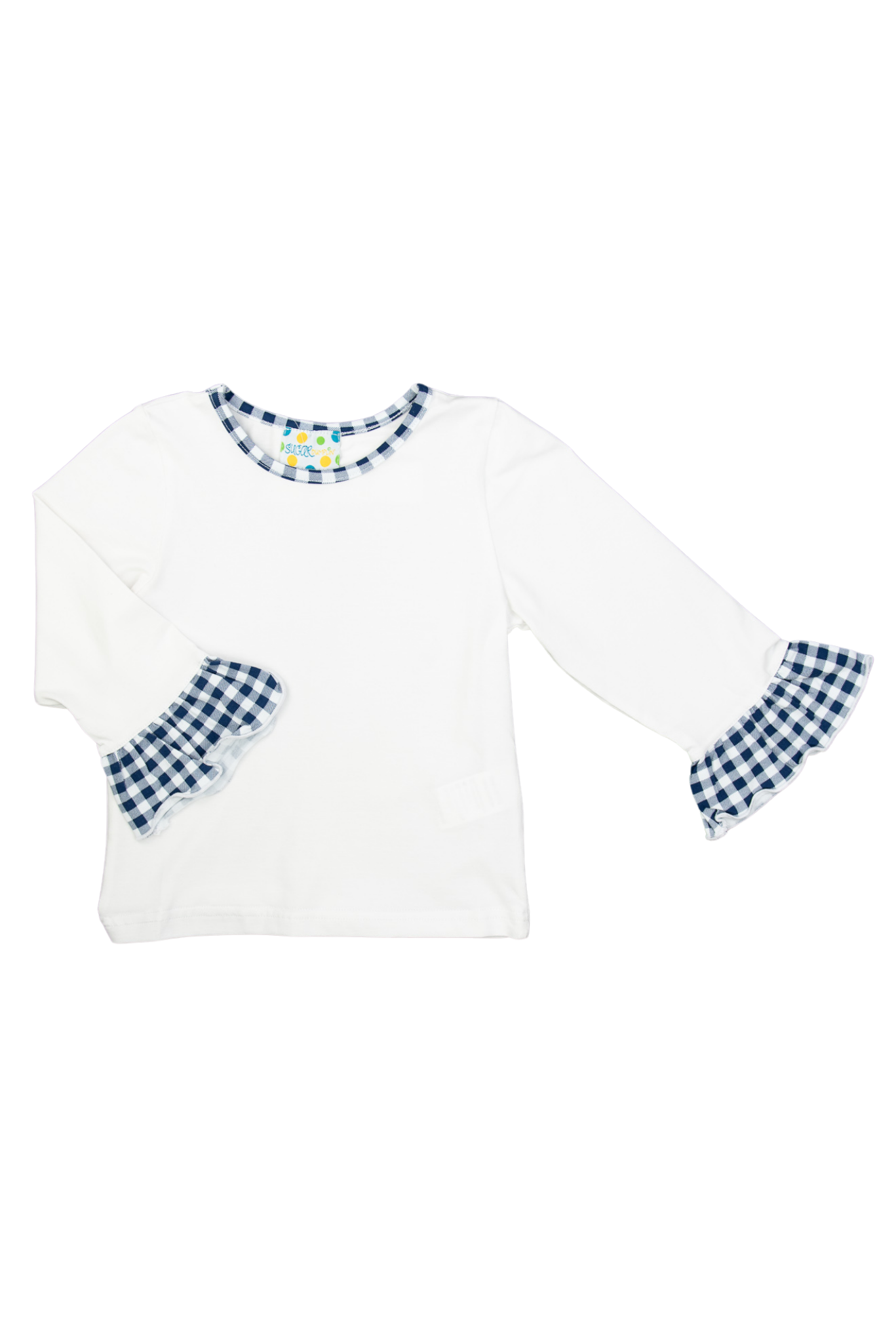 Girls White/Navy Check Ruffle Shirt