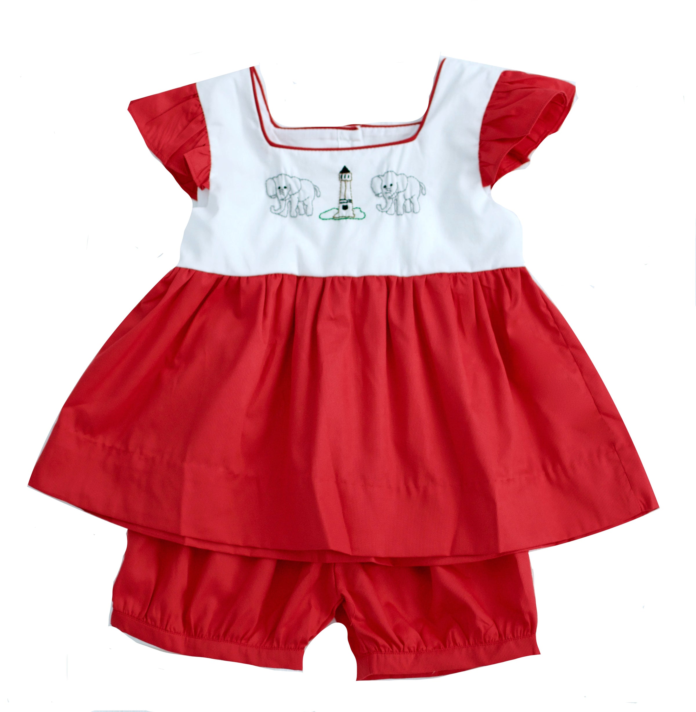 Girls Embroidered Elephant Short Set