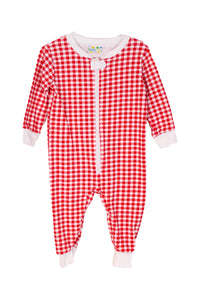 Boys Knit Red Check Flap Pajamas