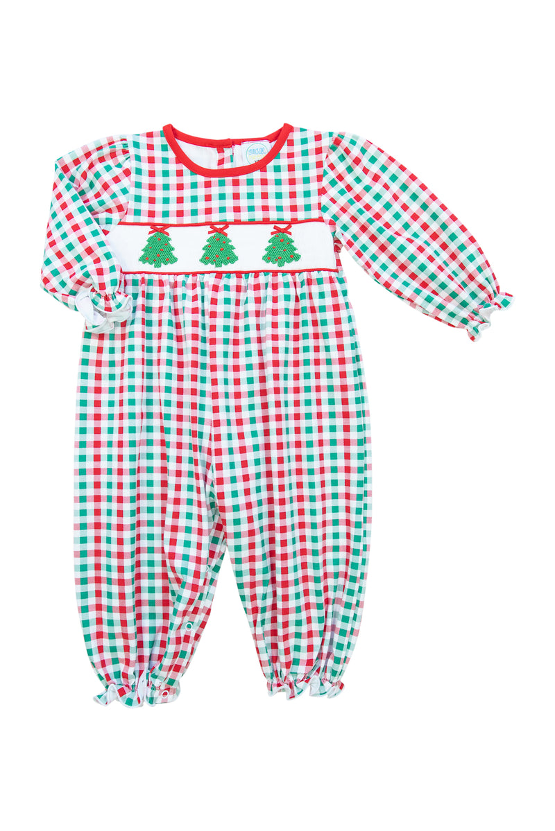 Girls Knit Smocked Tree Long Bubble