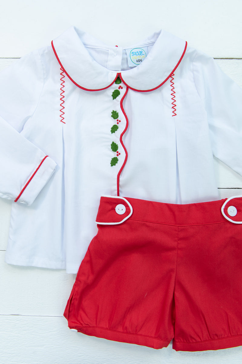 Boys Embroidered Holly Banded Shorts Set