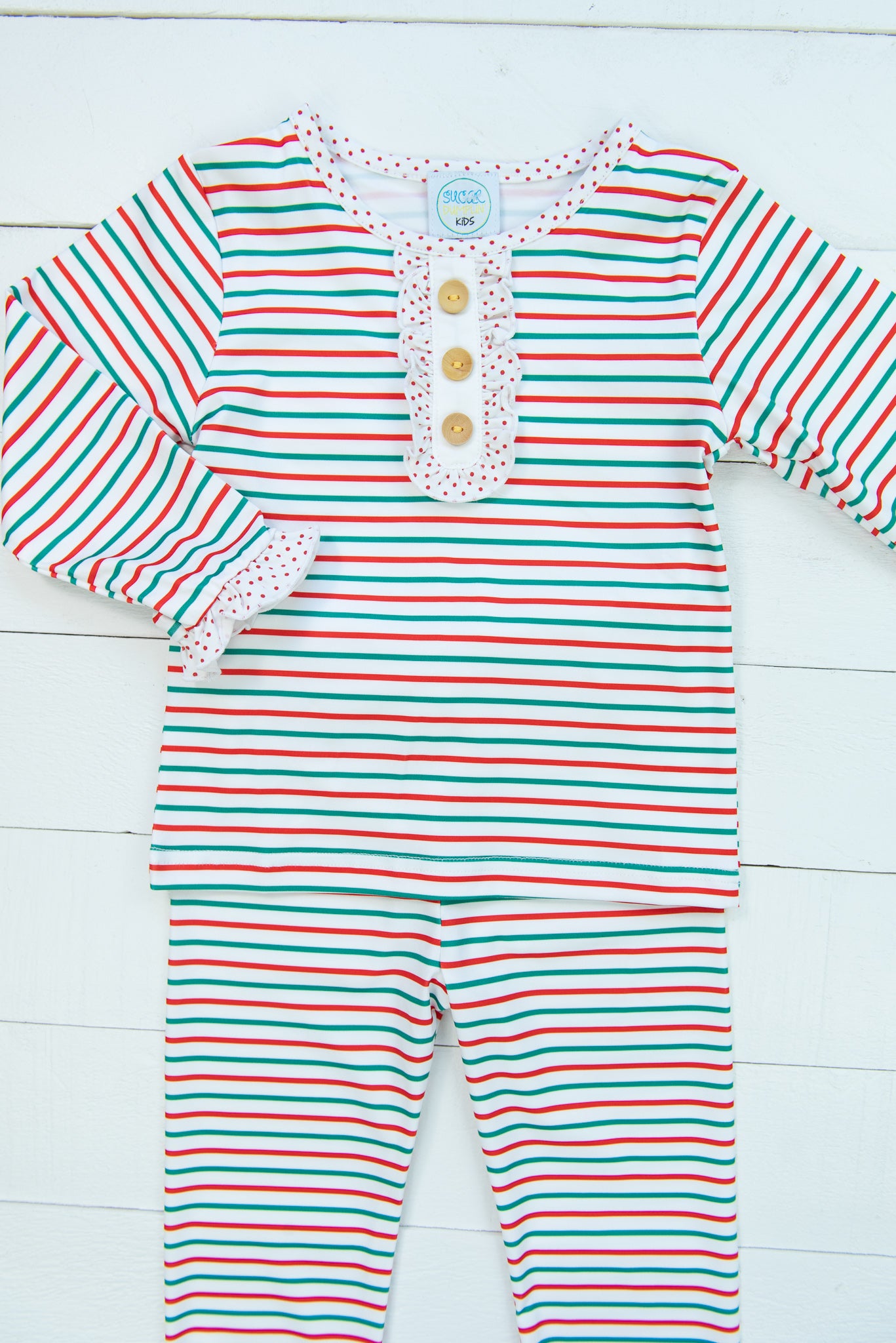 Girls Red/Green Stripe PJ Pant Set