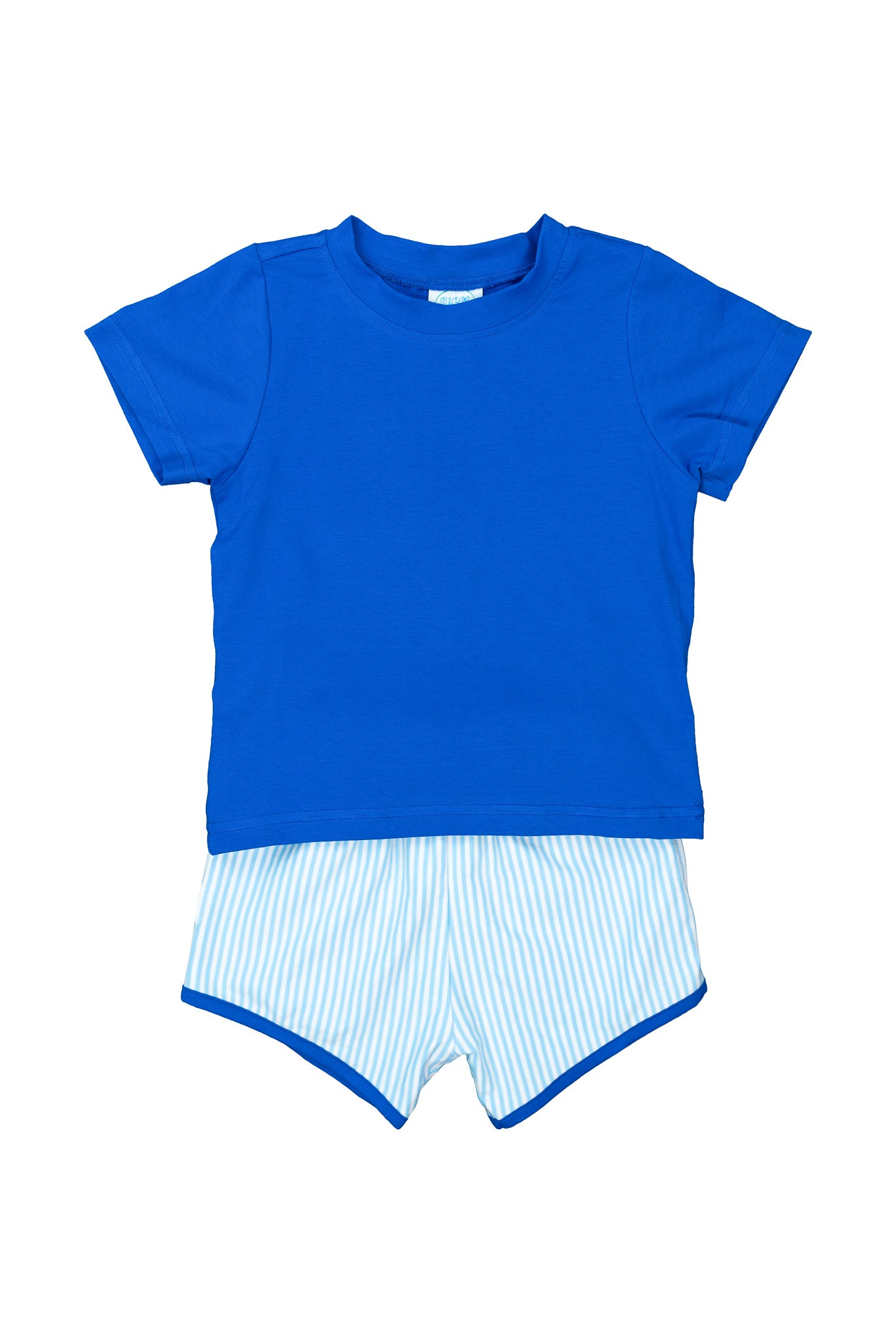 Boys Knit Blue Striped Shorts Set